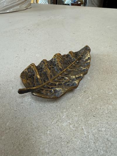 Vintage Brass Leaf Trinket Dish Decorative Catchall Bowl