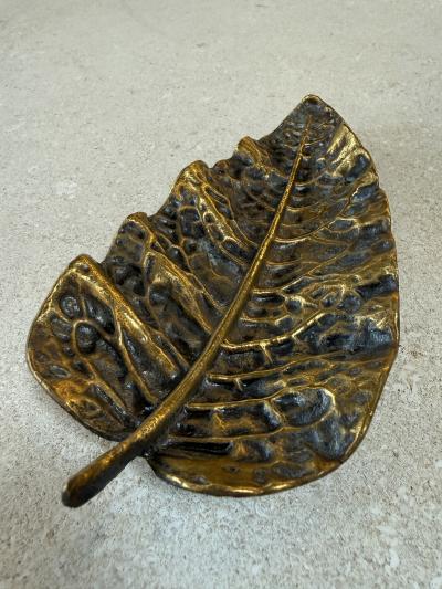 Vintage Brass Leaf Trinket Dish Decorative Catchall Bowl