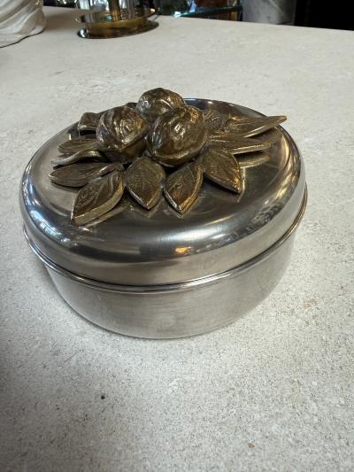 Vintage Brass Lemon Lid Box on Chrome Base