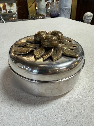 Vintage Brass Lemon Lid Box on Chrome Base