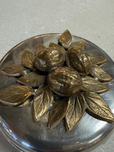Vintage Brass Lemon Lid Box on Chrome Base