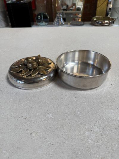 Vintage Brass Lemon Lid Box on Chrome Base