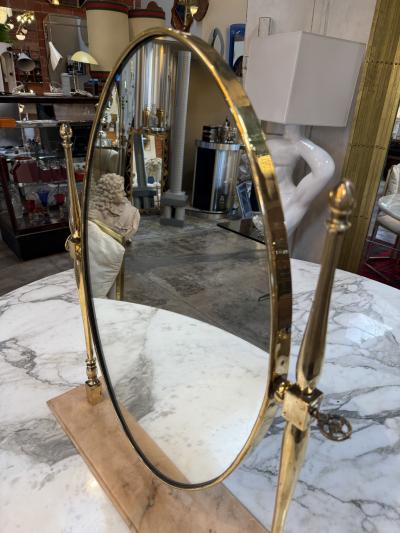 Vintage Brass Oval Vanity Mirror with Marble Base