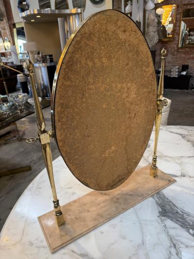 Vintage Brass Oval Vanity Mirror with Marble Base