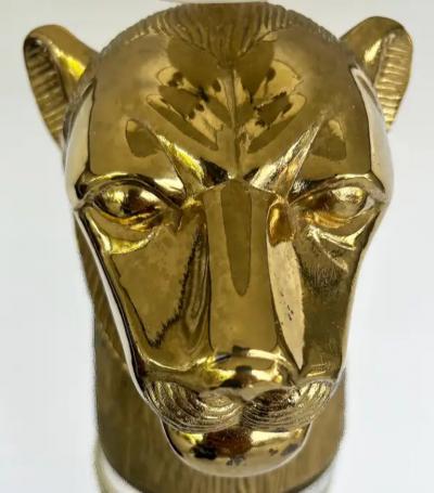Vintage Brass Panther Head Floor Lamps with Lucite Pair