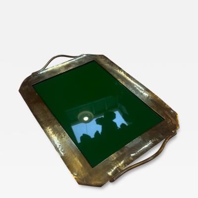 Vintage Brass Tray with Green Glass Insert