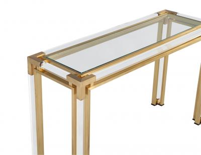 Vintage Brass and Acrylic Console Table with Glass Top 1970 s