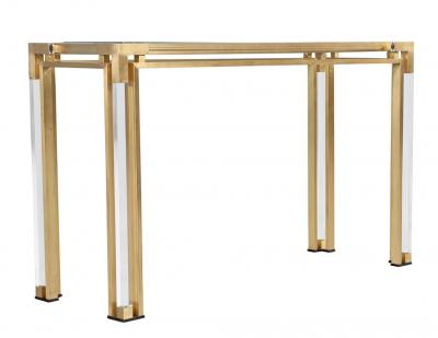 Vintage Brass and Acrylic Console Table with Glass Top 1970 s