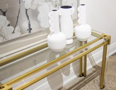 Vintage Brass and Acrylic Console Table with Glass Top 1970 s