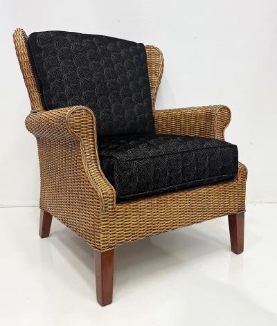 Vintage Braxton Culler Havana Woven Rattan Wingback Chairs Pair