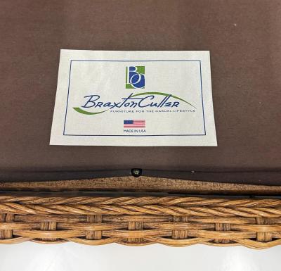 Vintage Braxton Culler Havana Woven Rattan Wingback Chairs Pair