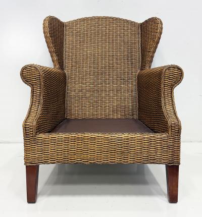 Vintage Braxton Culler Havana Woven Rattan Wingback Chairs Pair