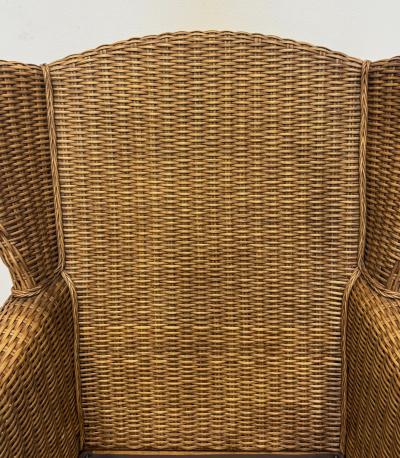 Vintage Braxton Culler Havana Woven Rattan Wingback Chairs Pair