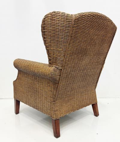 Vintage Braxton Culler Havana Woven Rattan Wingback Chairs Pair