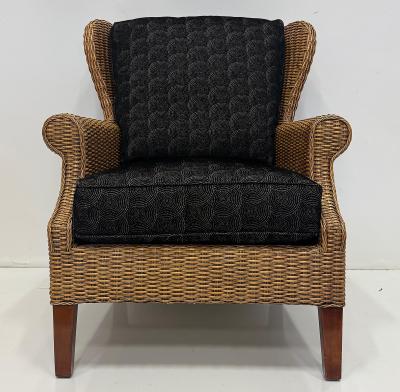 Vintage Braxton Culler Havana Woven Rattan Wingback Chairs Pair