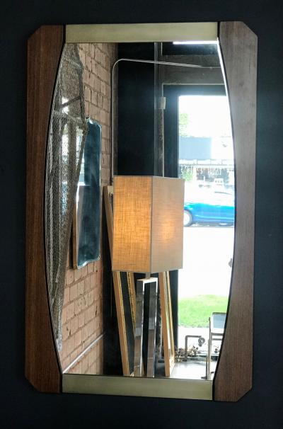 Vintage Brown Wood Brass Mirror Italy 1960s