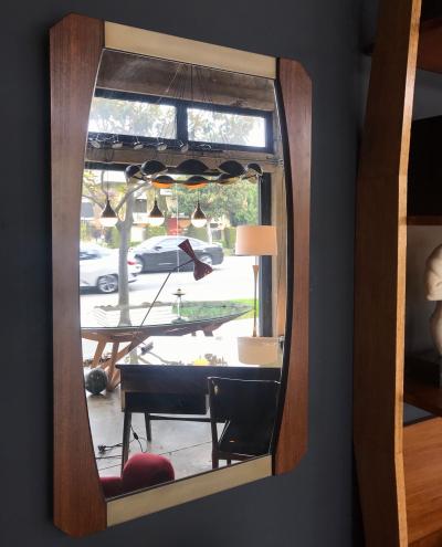 Vintage Brown Wood Brass Mirror Italy 1960s