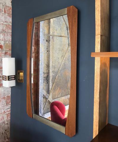 Vintage Brown Wood Brass Mirror Italy 1960s