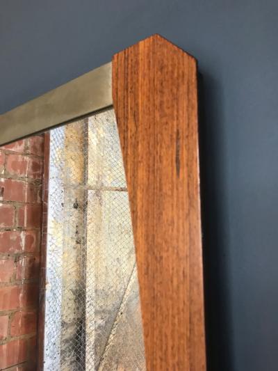 Vintage Brown Wood Brass Mirror Italy 1960s