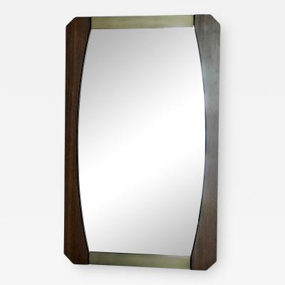 Vintage Brown Wood Brass Mirror Italy 1960s