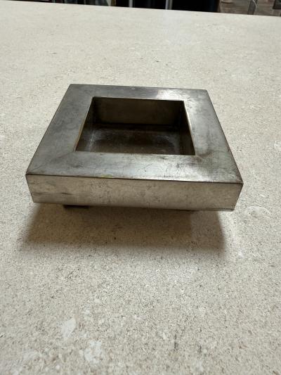 Vintage Brushed Metal Square Catchall Tray with Patina