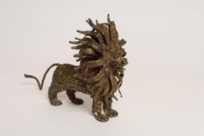 Vintage Brutalist Embossed Brass and Steel Lion Sculpture by Pal Kepenyes