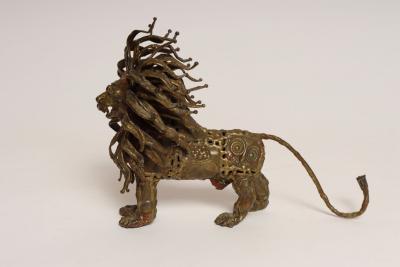Vintage Brutalist Embossed Brass and Steel Lion Sculpture by Pal Kepenyes