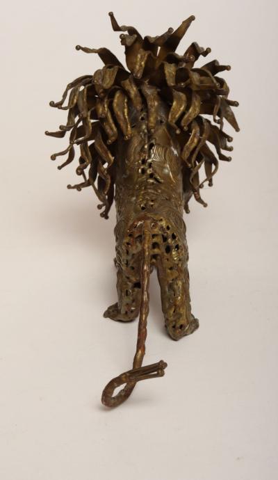Vintage Brutalist Embossed Brass and Steel Lion Sculpture by Pal Kepenyes