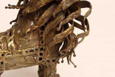 Vintage Brutalist Embossed Brass and Steel Lion Sculpture by Pal Kepenyes
