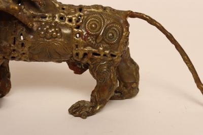 Vintage Brutalist Embossed Brass and Steel Lion Sculpture by Pal Kepenyes