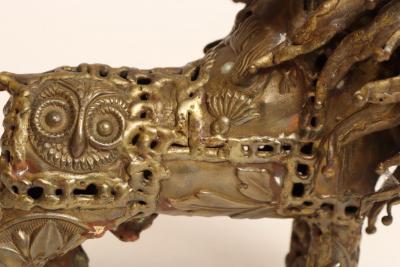 Vintage Brutalist Embossed Brass and Steel Lion Sculpture by Pal Kepenyes