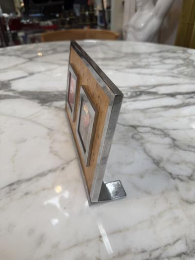Vintage Burl Wood Chrome Double Photo Frame