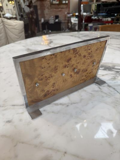 Vintage Burl Wood Chrome Double Photo Frame