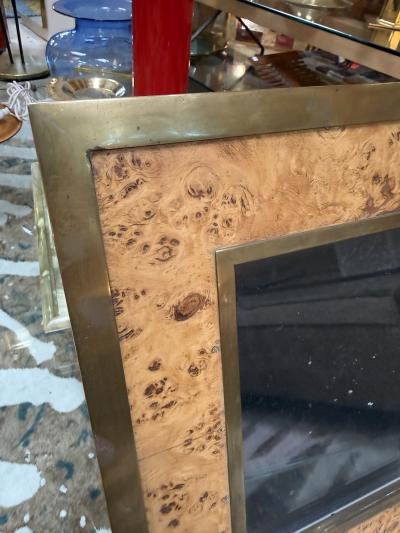 Vintage Burl Wood and Brass Picture Frame Italy 1980s