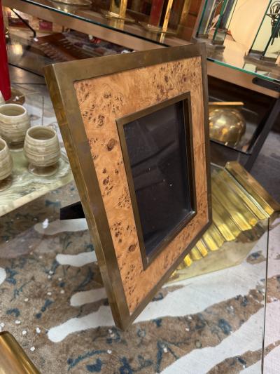 Vintage Burl Wood and Brass Picture Frame Italy 1980s