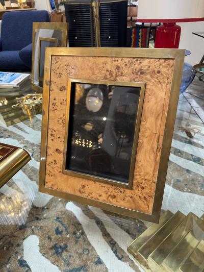 Vintage Burl Wood and Brass Picture Frame Italy 1980s