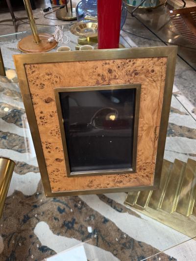 Vintage Burl Wood and Brass Picture Frame Italy 1980s