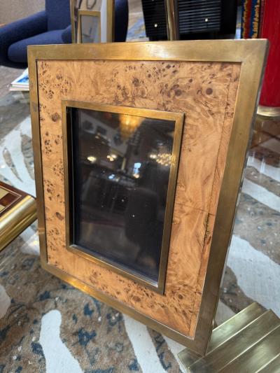 Vintage Burl Wood and Brass Picture Frame Italy 1980s