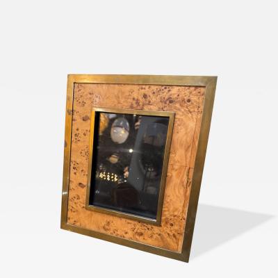 Vintage Burl Wood and Brass Picture Frame Italy 1980s
