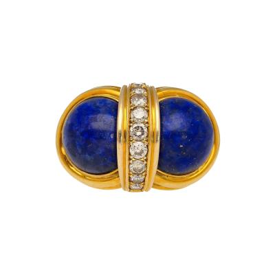 Vintage Cabochon Cut Lapis Lazuli and Diamond in 18K Yellow Gold Statement Rings