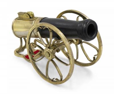 Vintage Cannon Shaped Iron and Brass Table Lighter