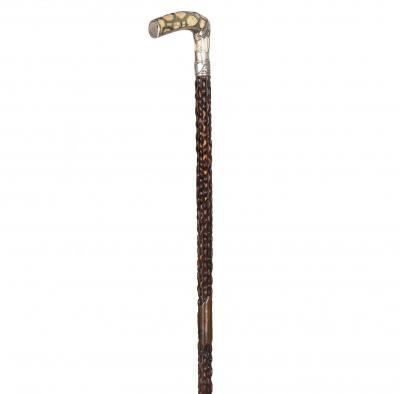 Vintage Carved Hardwood Sterling Silver Overlaid Cane Walking Stick
