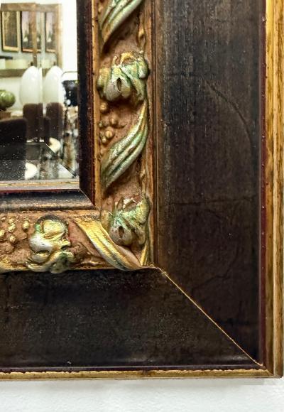 Vintage Carved Wood Beveled Glass Mirror Silver Gold Gilt Details by Ren Wil