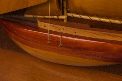 Vintage Carved Wooden Sailboat in a Shadow Box