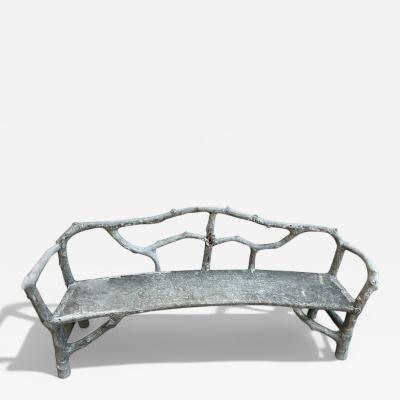 Vintage Cast Stone French Faux Bois Bench