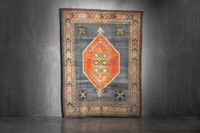 Vintage Central Anatolian Low Pile Wool Rug Turkey Circa 1970