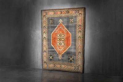 Vintage Central Anatolian Low Pile Wool Rug Turkey Circa 1970