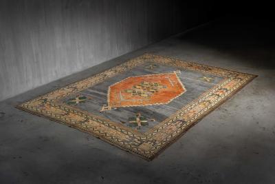Vintage Central Anatolian Low Pile Wool Rug Turkey Circa 1970
