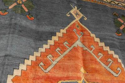 Vintage Central Anatolian Low Pile Wool Rug Turkey Circa 1970