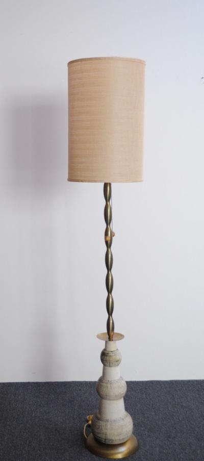 Vintage Ceramic and Brass Graduated Dual Socket Floor Lamp with Shade